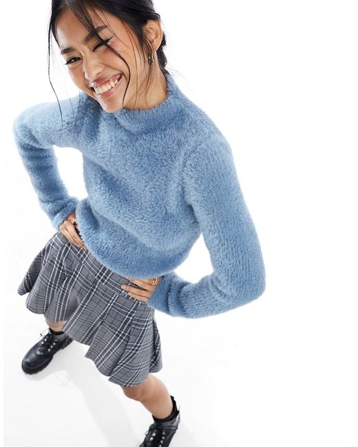 Asos Design fitted sweater with grown on neck fluffy yarn