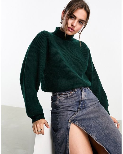 Monki cropped knitted sweater forest