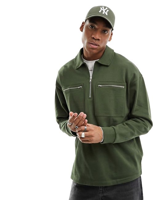Asos Design oversized half zip sweatshirt with pockets dark
