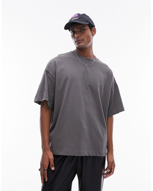 Topman premium dropped shoulder oversized fit t-shirt charcoal-