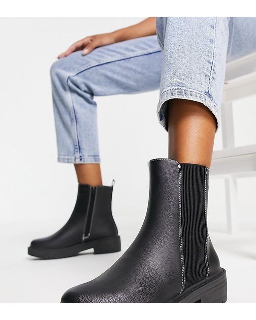 New Look Wide Fit flat high ankle chunky chelsea boot