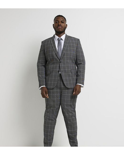 River Island Plus River Island Big Tall checked suit jacket check