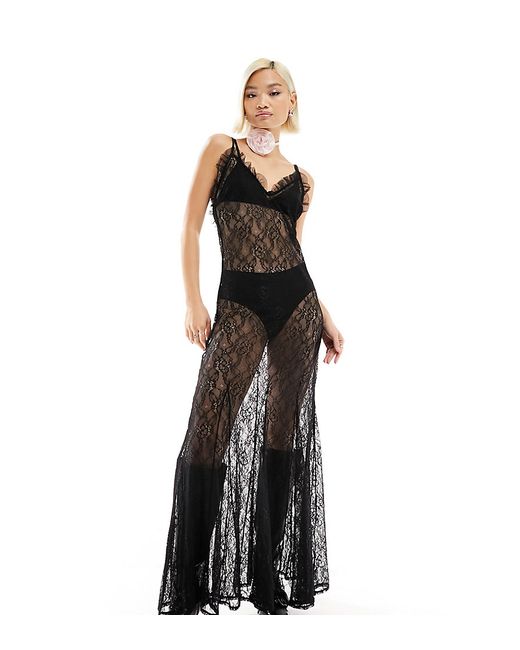 Labelrail x Dyspnea sheer lace maxi cami dress with godet detail