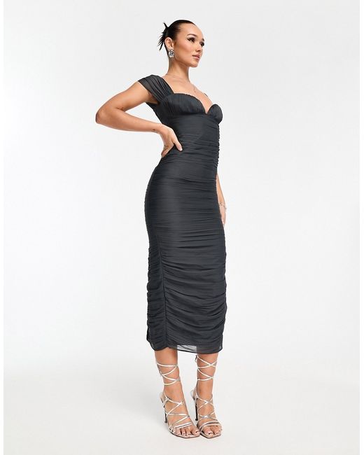 Asos Design ruched bodycon midi dress charcoal