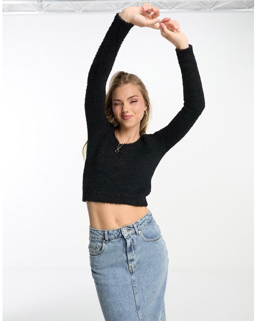 Monki fluffy knit cropped long sleeve top