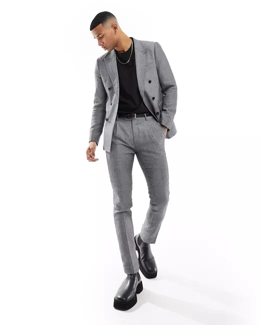 Gianni Feraud slim fit suit pants herringbone and white