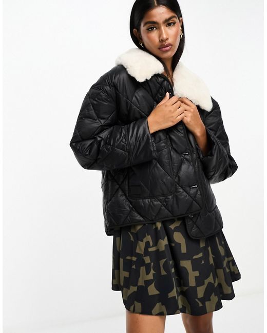 River Island padded jacket with faux fur collar