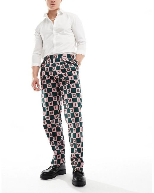 Viggo checkerboard print suit pants green-