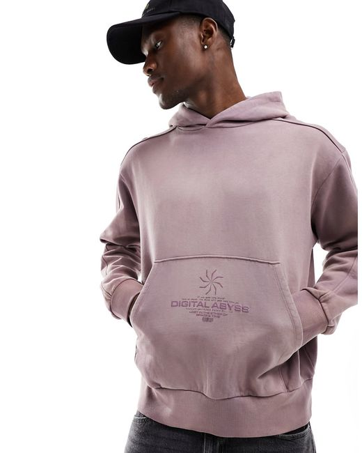 Asos Design heavyweight oversized hoodie purple wash with print-