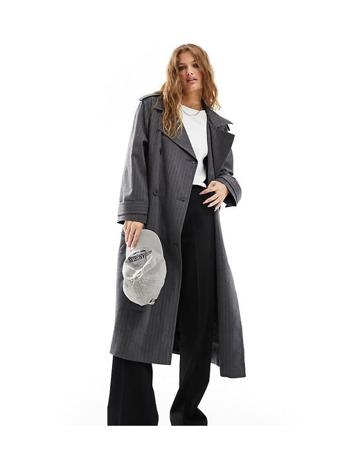 ASOS Petite DESIGN Petite oversized pinstripe trench coat