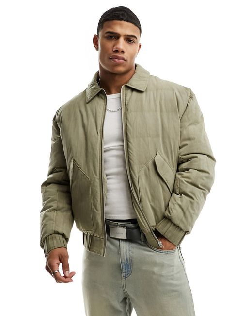Asos Design oversized washed bomber jacket khaki-