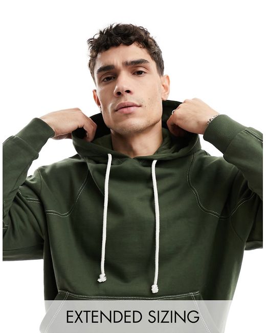 Asos Design oversized hoodie with contrast stitching khaki-