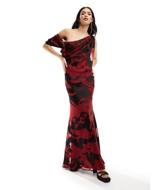 Asos Design fallen shoulder draped bias maxi dress floral burnout-