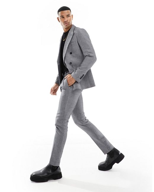 Gianni Feraud skinny fit suit jacket herringbone and white
