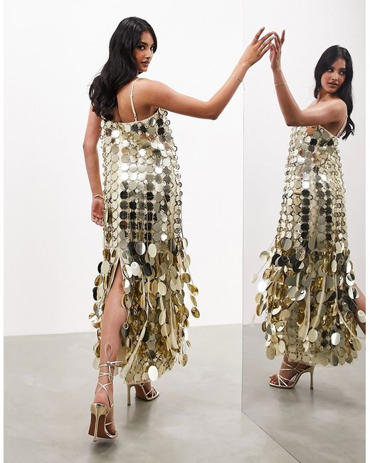 ASOS Edition Futurist sequin cami column midaxi dress with 3D fringe