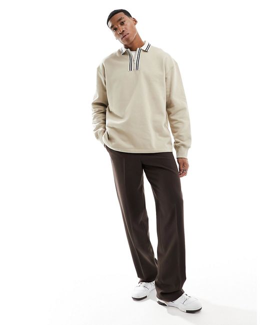 Asos Design heavyweight oversized polo sweatshirt with tipping beige-