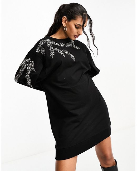 Asos Design oversized sweatshirt dress with embellishment detail-