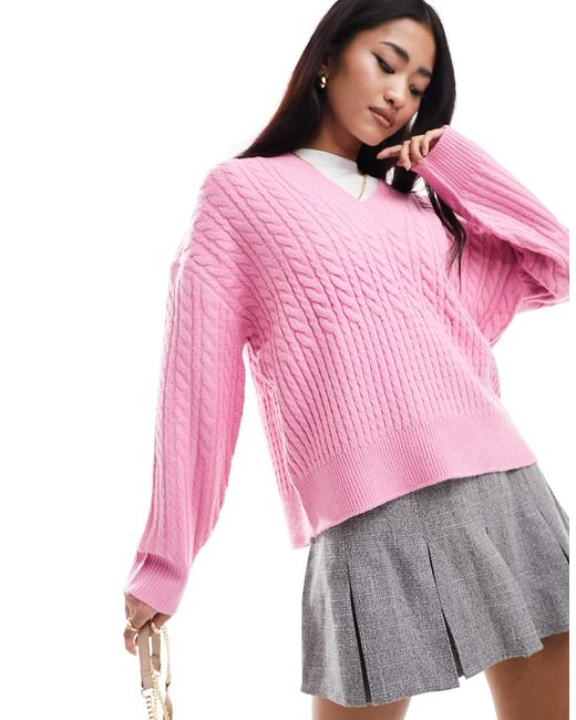French Connection cable knit v neck sweater light