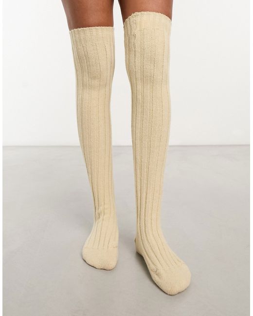 My Accessories London cable knit long socks cream-