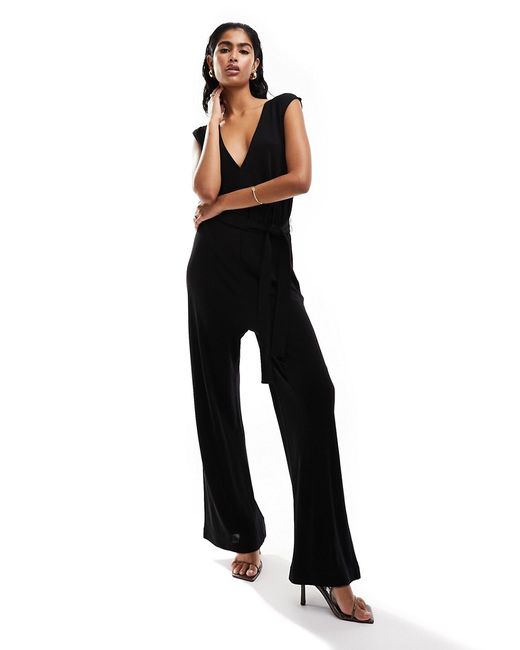 Other Stories v front sleeveless wide leg jumpsuit with open back and tie waist