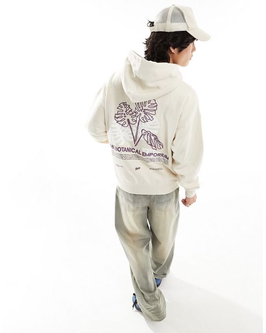 Pull & Bear Botanical printed hoodie ecru-
