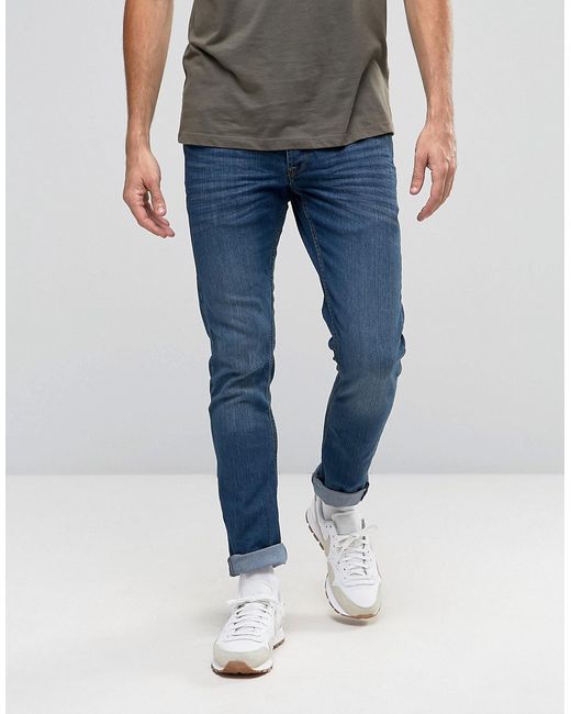 Solid Jeans in Slim Fit Washed Light Denim with Stretch