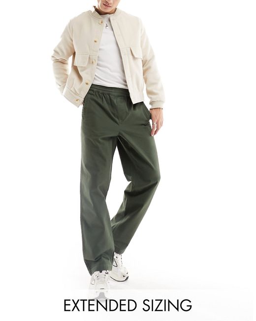 Asos Design relaxed pull on pants khaki with elastic waist-