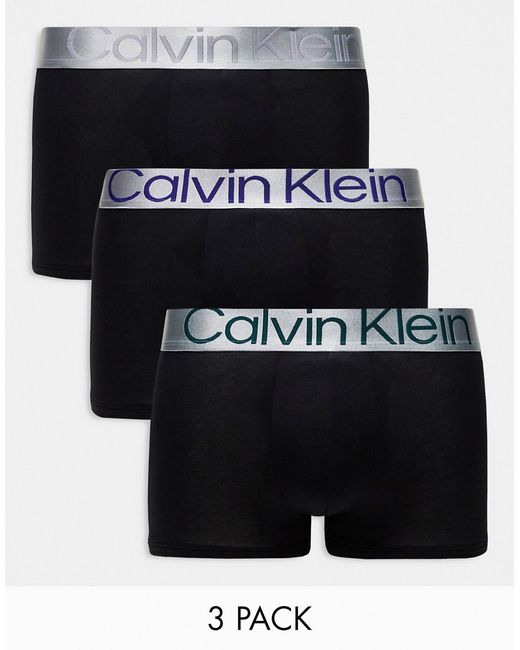 Calvin Klein steel 3-pack trunks with contrast logo waistband