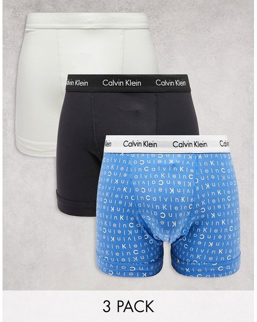 Calvin Klein 3-pack trunks printed blue black and gray-