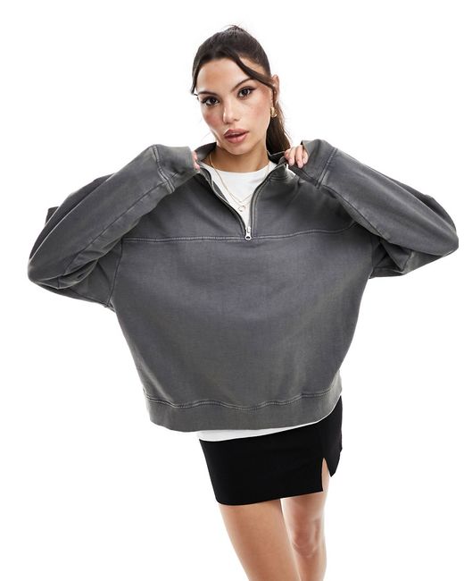 Asos Design half zip sweatshirt washed charcoal-