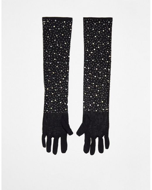 My Accessories London over the elbow long rhinestone gloves