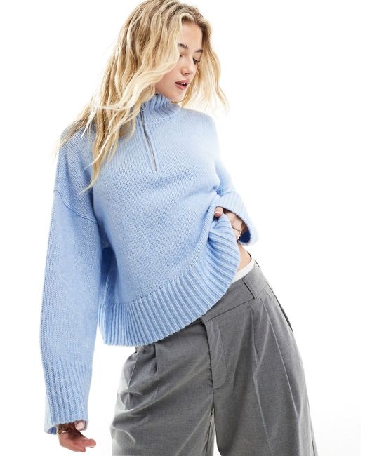 Asos Design relaxed sweater with zip collar pastel blue-