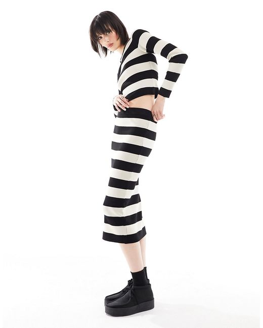 Noisy May knitted midi skirt black white stripe part of a set-