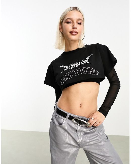 The Couture Club mesh layered crop T-shirt