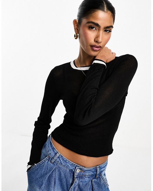 Asos Design crew neck sheer sweater with contrast tipping