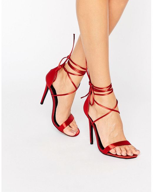 Missguided Satin Lace Up Barely There Heeled Sandals Rust