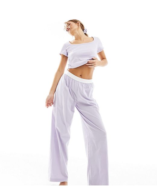 ASOS Petite DESIGN Petite pajama pants with exposed waistband and picot trim lilac-