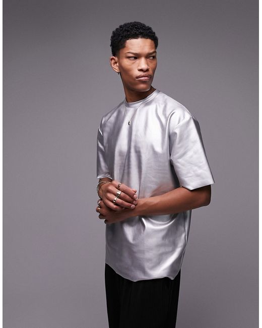 Topman oversized fit faux leather T-shirt