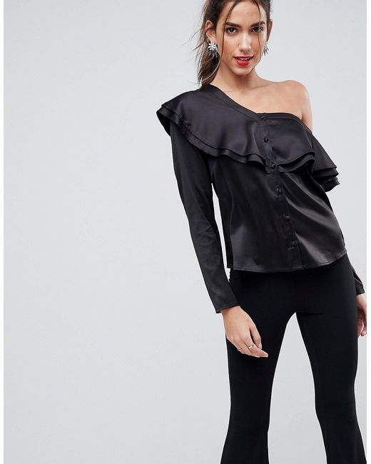 Asos Satin Top with Ruffle One Shoulder