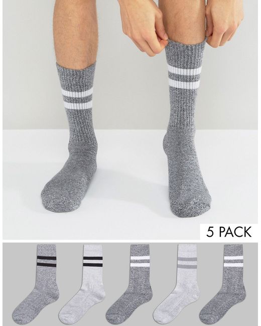 Asos Tube Style Socks In Monochrome Twisted Yarn 5 Pack