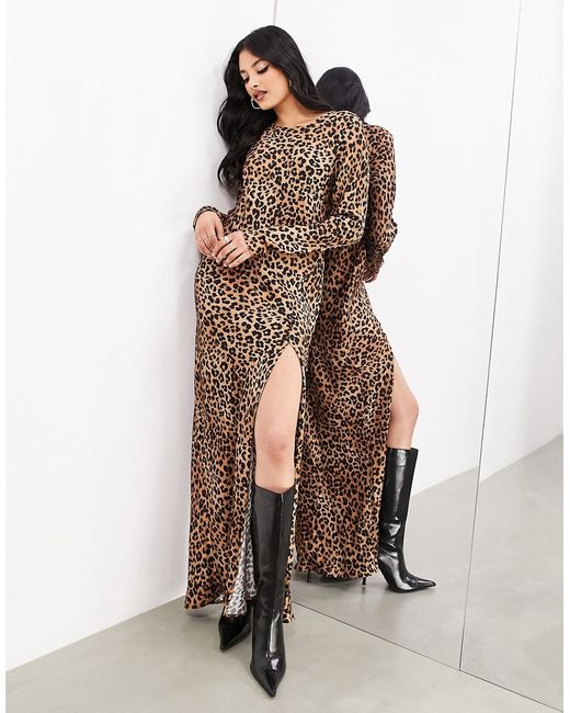ASOS Edition long sleeve bias cut maxi dress leopard print-