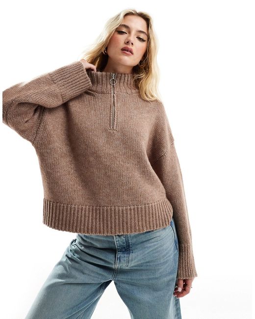 Asos Design relaxed sweater with zip collar mocha-