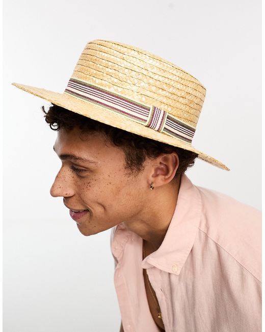 Boardmans boater hat with striped trim-