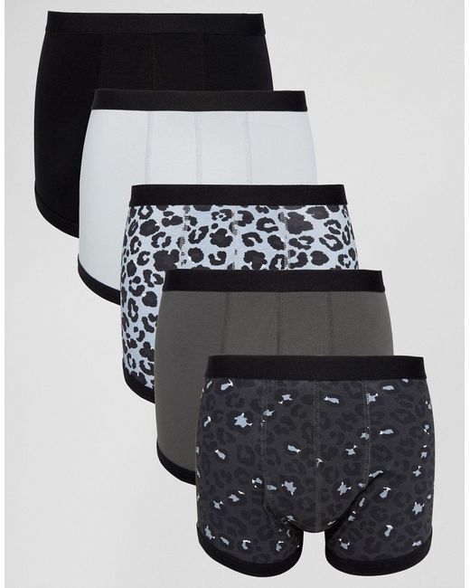 Asos Trunks With Leopard Print Contrast Binding 5 Pack