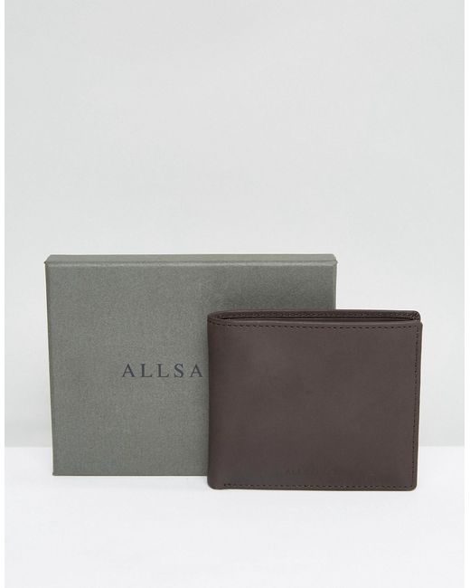 AllSaints Leather Coin Pocket Billfold Wallet Choc
