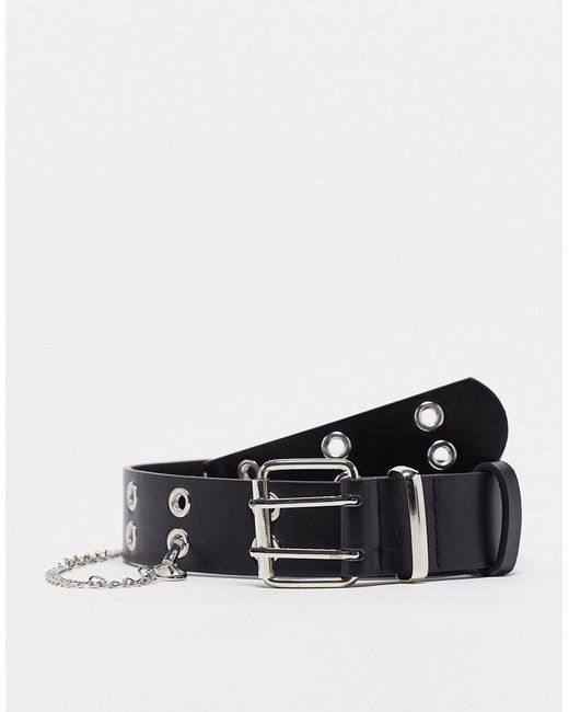 My Accessories London double row eyelet belt with chain