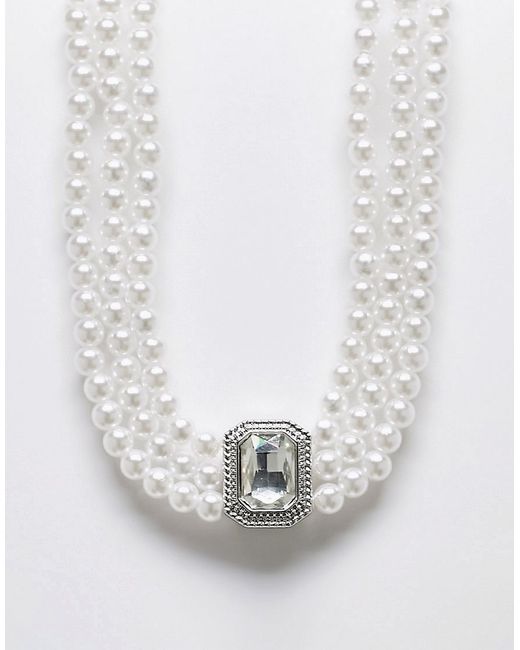 Faded Future three row pearl necklace with big crystal charm