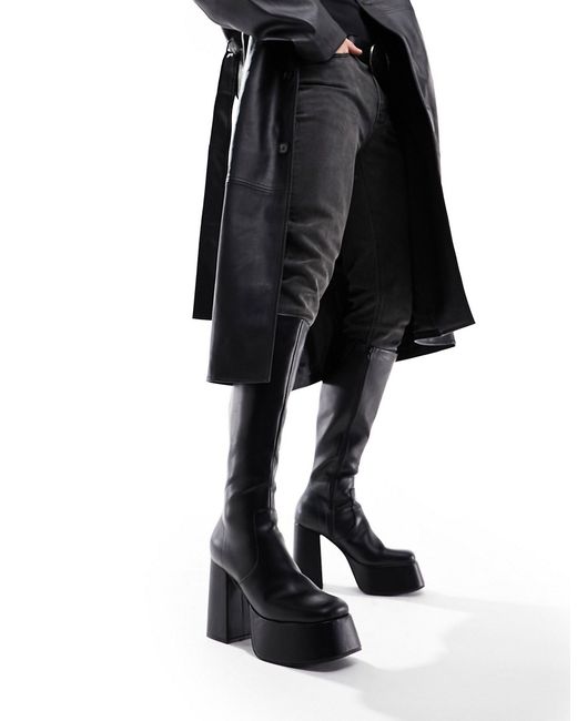 Asos Design knee high platform heeled boots faux leather