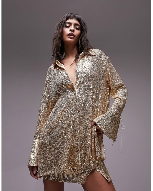TopShop sequin oversized shirt champagne part of a set-