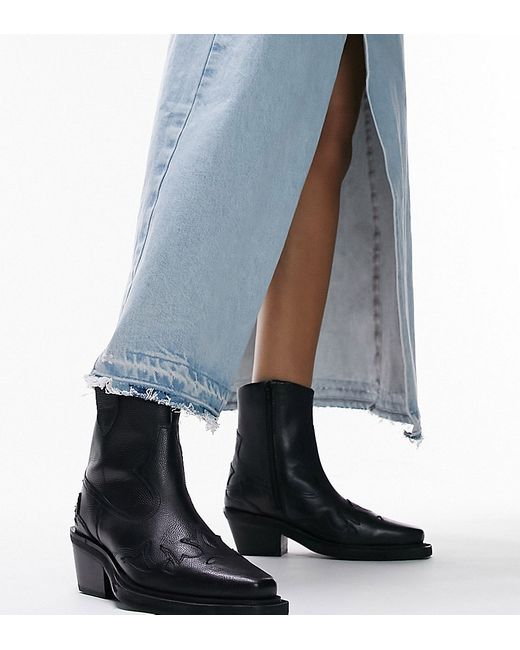 TopShop Wide Fit Lena leather western ankle boot